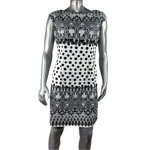 London Times | Black & White Lace & Dot Print Shift Dress Size 14​​​